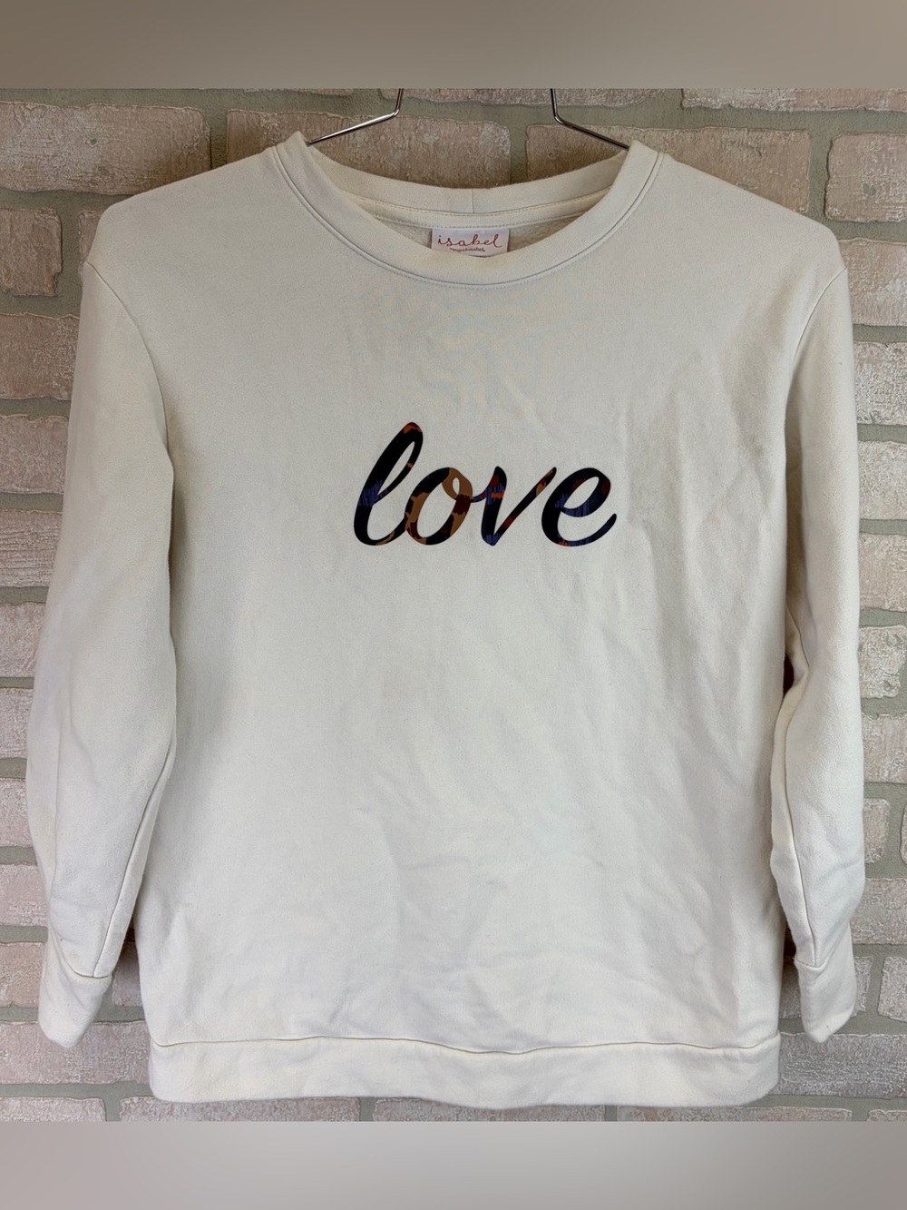 Isabel 'Love' Cream Crewneck Sweatshirt XS